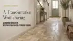 Travertine case study — surface stained, damaged or contaminated by previous incorrect treatment or covering adhesive in Liskeard, Cornwall