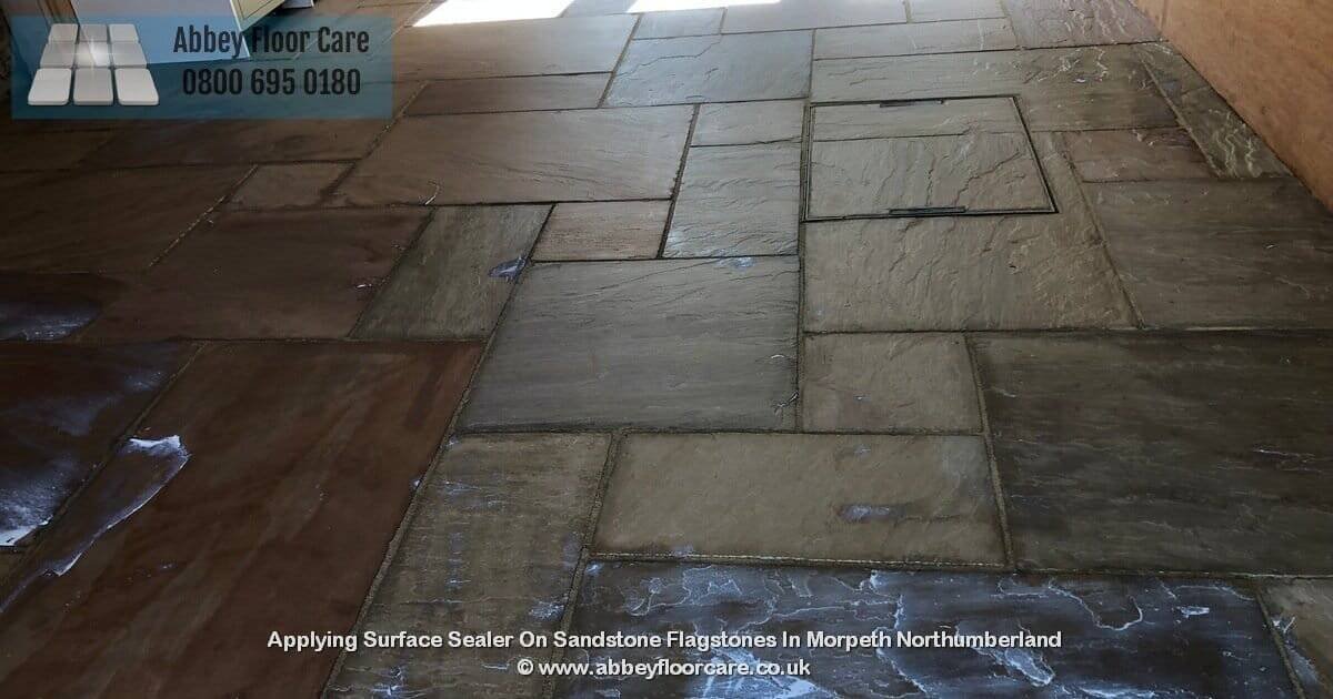 Applying Topical surface Sealer to Sandstone pavers in Morpeth Northumberlanf