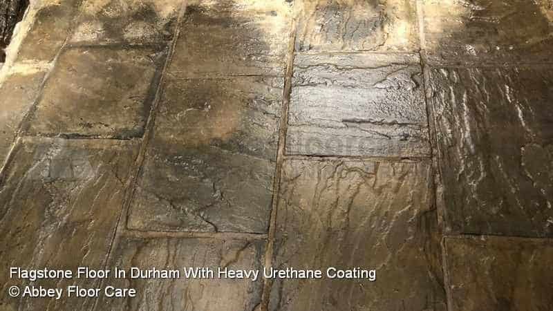 Flagstone floor in Durham with heavy coating of Urethane sealer