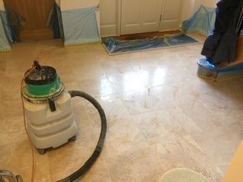 limestone floor honed to 1500 grit ready for light polishing with limestone polishing powder