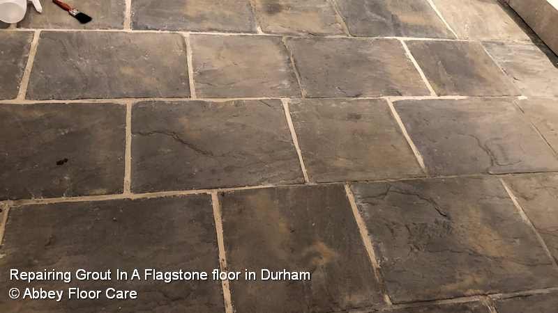 Flagstone floor in Durham with heavy coating of Urethane sealer