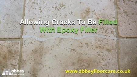 cracks in tumbled travertine filled with jasmine epoxy filler