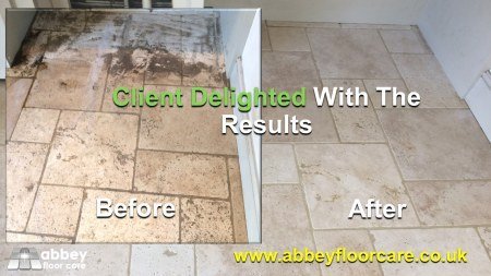 client delighted with results of tumbled travertine cleaning