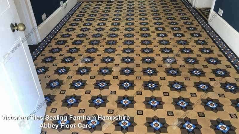 Protective impregnating sealer being applied to a Victorian tile floor in Farnham to help reduce future soiling