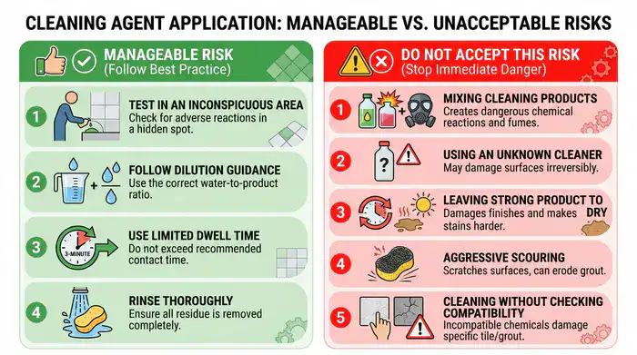 Acceptable and unacceptable risks when cleaning ceramic tile