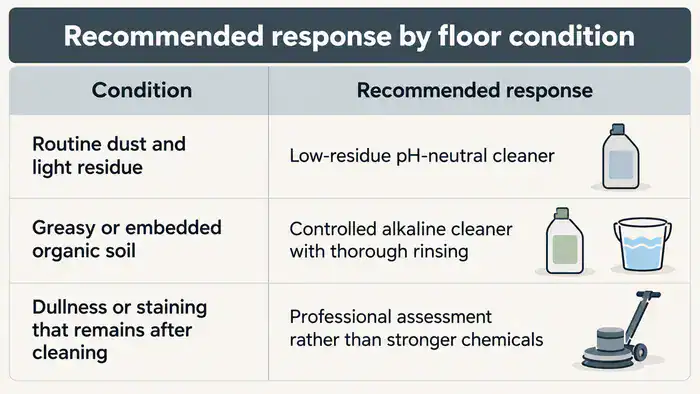 Routine and alkaline cleaner choices for cement terrazzo
