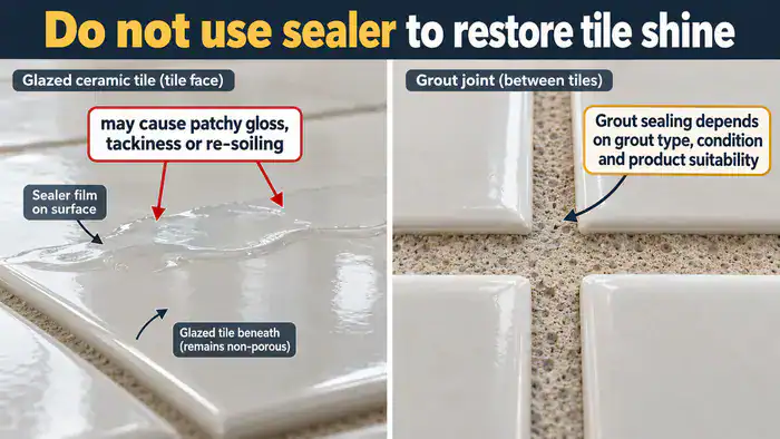 Warning against sealing glazed ceramic tile faces