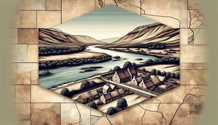Ancient South Lanarkshire settlement with durable, aesthetically pleasing flagstone flooring, crafted by local artisans.