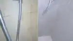 Limestone shower and bathroom before and after professional cleaning and surface correction