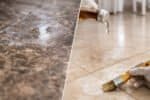 Marble floor showing sealed surface with water beading in a domestic setting