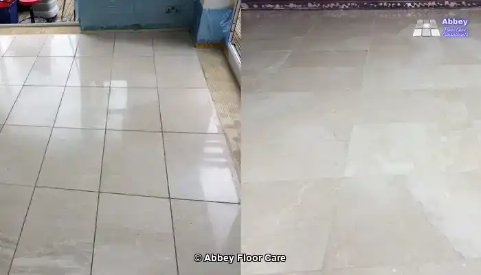 Restored marble floor in Croydon showing polished finish after removing lippage