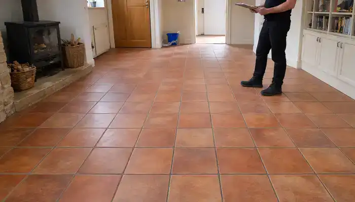 erracotta floor prepared for professional restoration assessment