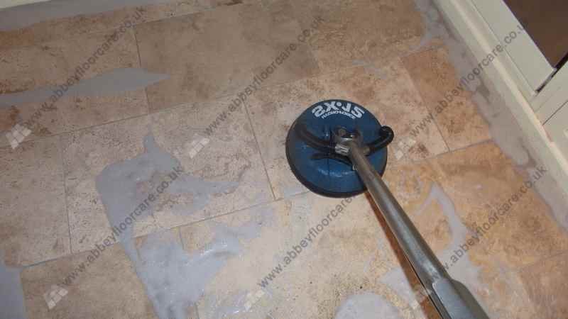 rinsing a travertine floor in rickmansworth abbey floorcare