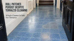 Terrazzo floor illustrating dull Patches Persist Despite Terrazzo Cleaning