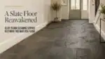 Slate case study — tiles heavily soiled and visually flat with much of their original definition lost in Matlock, Derbyshire