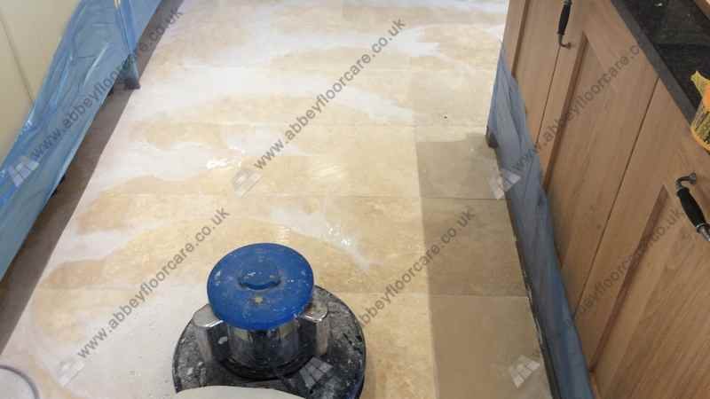 scrubbing a dirty trvertine floor in rickmansworth