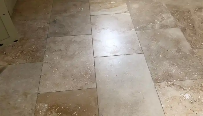 Close-up of travertine showing natural pits and filled surface texture