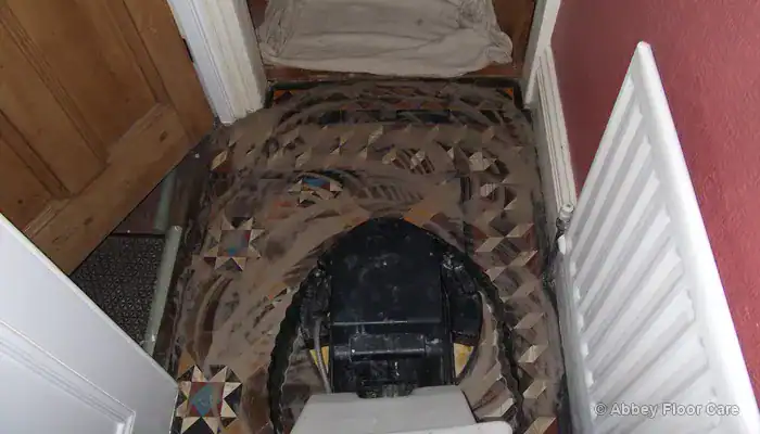 Controlled residue removal on a Victorian clay tile floor in Blyth Northumberland