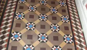 Restored Victorian clay geometric tile hallway floor in Blyth Northumberland