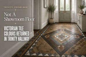 Victorian Tile case study — tiles heavily soiled and visually flat with much of their original definition lost in Trinity, Edinburgh